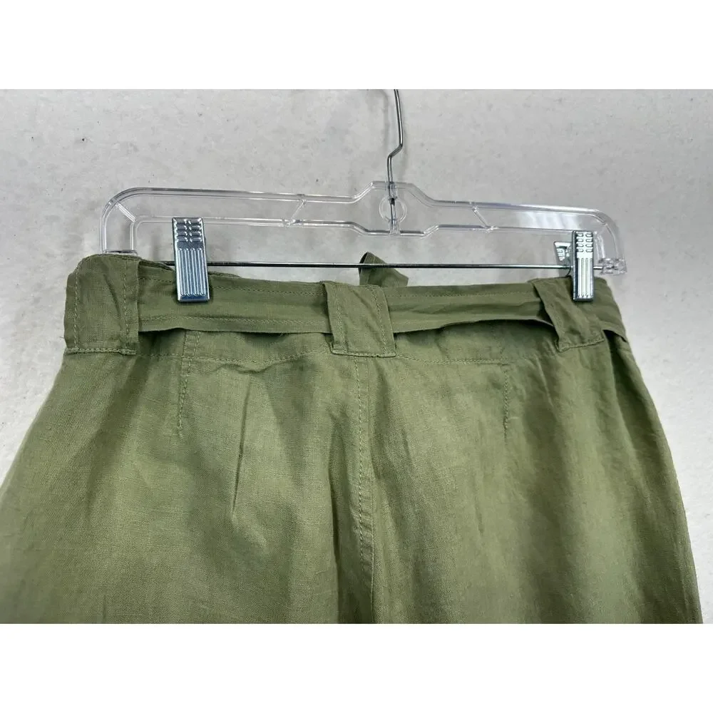Banana Republic Cropped 100% Linen Pants Satin Waistband & Ankle Ties. Size 8P